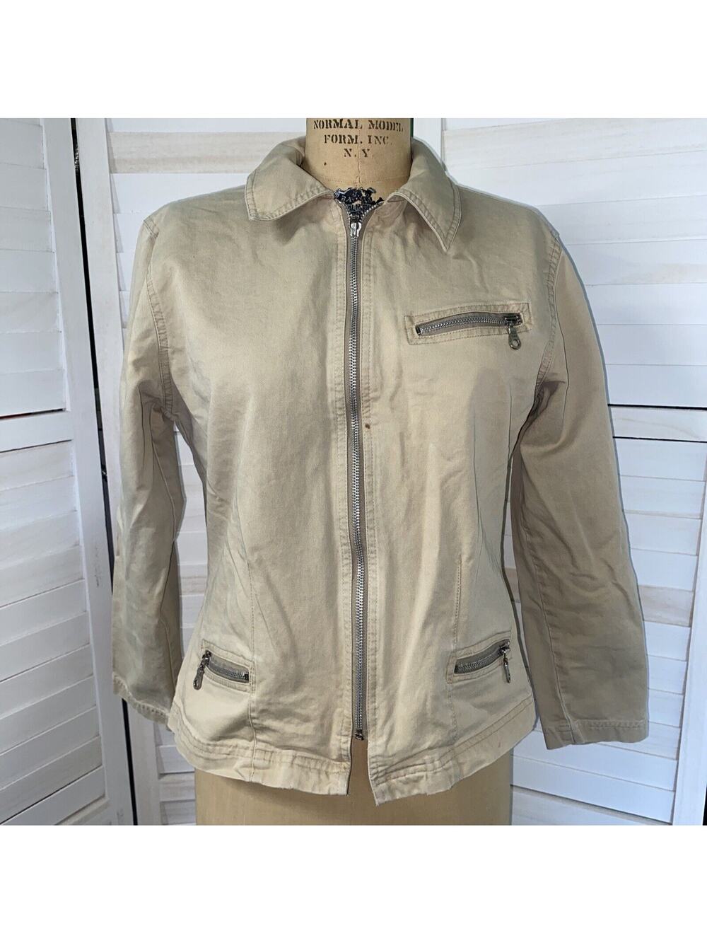 Vintage 90's Stone Horse Khaki Tan Jacket Top Zippers Size Small